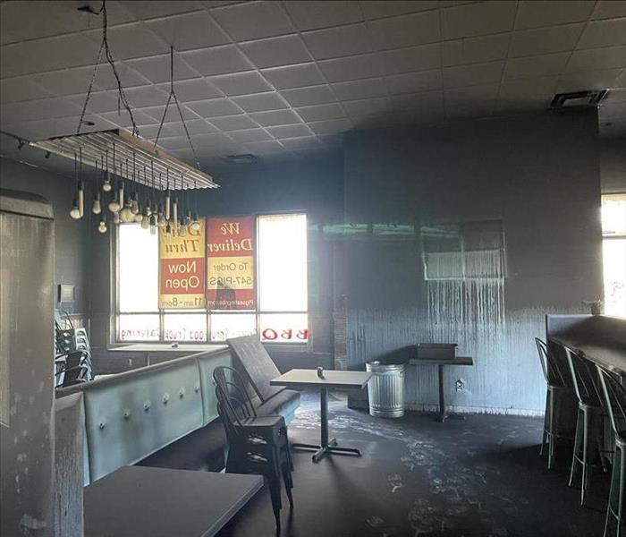 Pictured is the dining area before performing post fire mitigation services. 