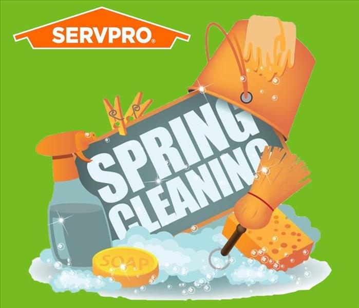 Pictured are household cleaning items and the SERVPRO logo.